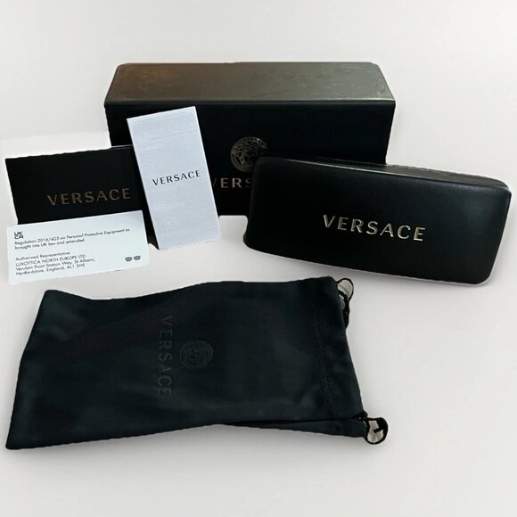 Versace Sunglasses Case Set,Black Hard Clamshell,Boxed,Drawstring Bag, Auth Card - Picture 1 of 10